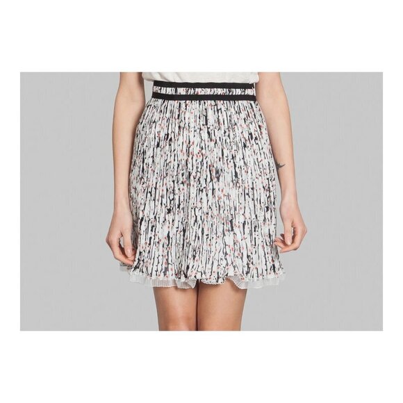 CARVEN Georgette A-Line Mini Skirt High Waist White Black - Picture 1 of 6